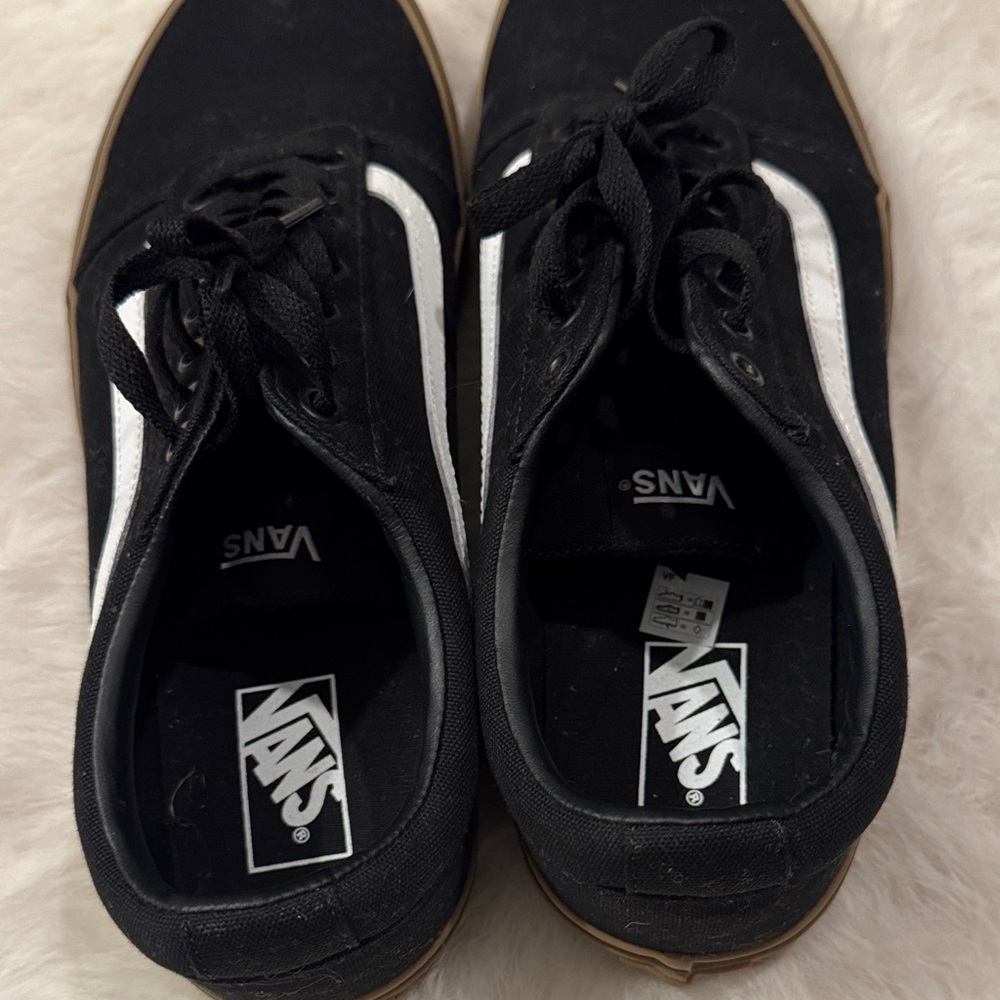 Vans Men's Black and White Sneakers with Tan Sole Size 13 pre-owned. - Picture 3 of 6